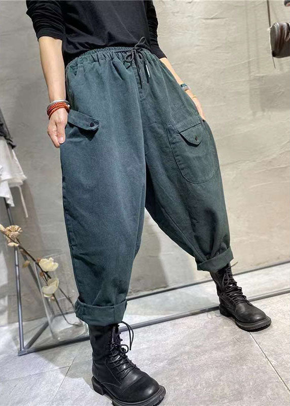 Yellow Elastic Waist Pockets Tie Waist Fall Pants