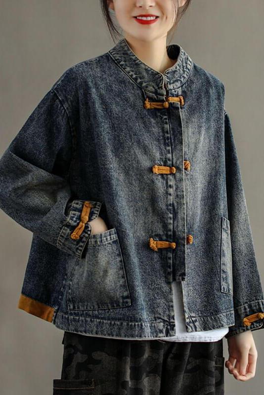 Retro Denim Pocket Spliced Jacket