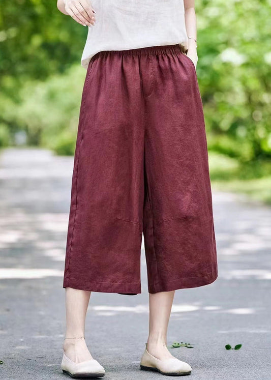 Mulberry Pockets Elastic Waist Linen Crop Pants Summer