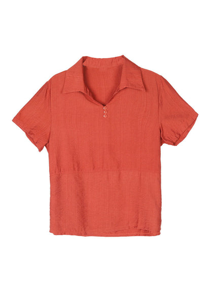 Orange Peter Pan Collar Cotton Blouses Summer