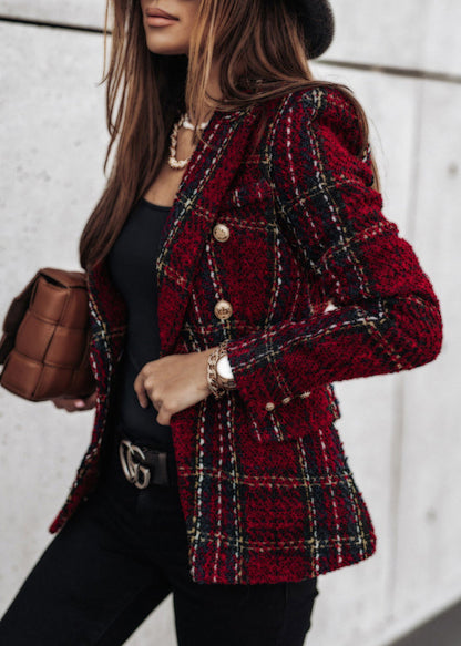 Style Mulberry Peter Pan Collar Plaid Slim Fit Cotton Short Coat Fall