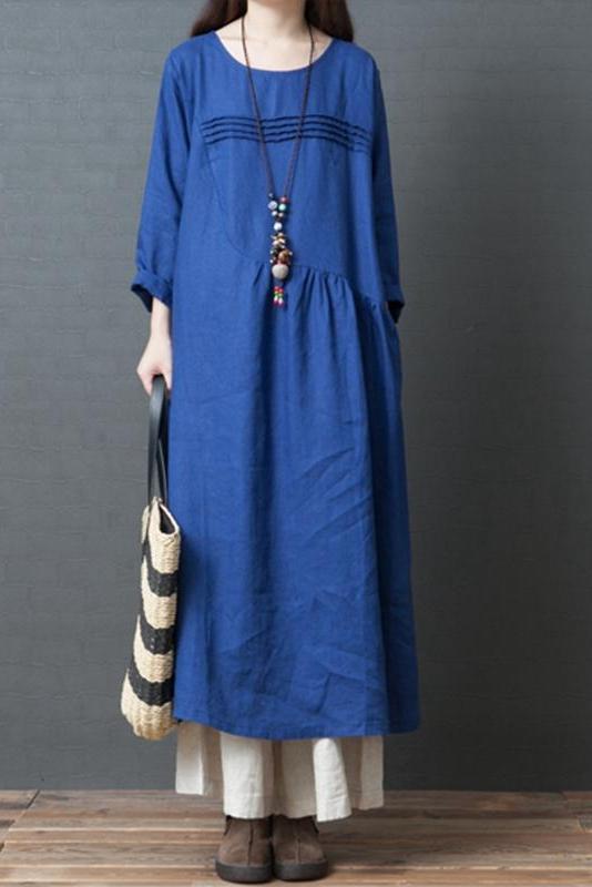 Korea Style Loose Linen Maxi Dresses for