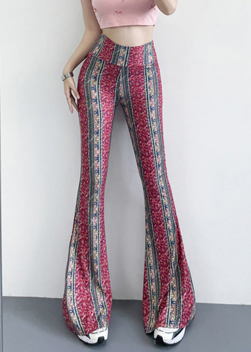 Red Print Elastic Waist Nylon Bottom Trousers