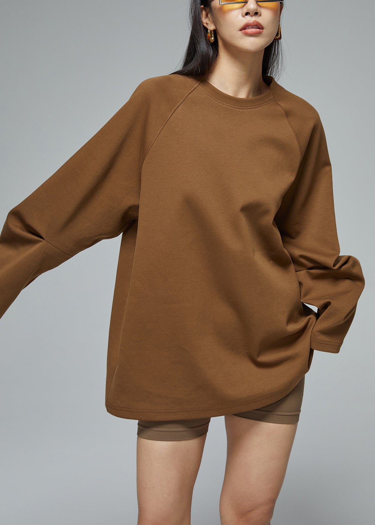 Brown O Neck Cotton Sweatshirt Fall