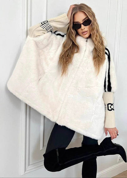 Brown Zippered Patchwork Faux Fur Hoodie Coat Winter