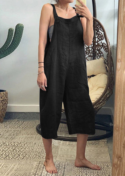 French Yellow High Waist Cotton Jumpsuits Sleeveless