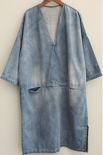 Loose Blue Denim Dresses Cotton Fall Outfits