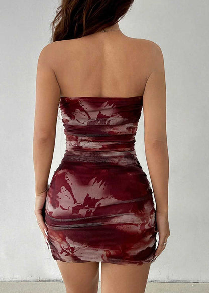 New Print Strapless Slim Fit Tulle Short Dress