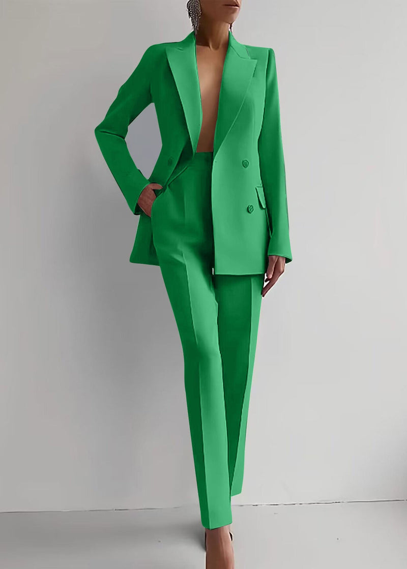 Apricot Peter Pan Collar Suit Coat and Pants Two Pieces Set Fall