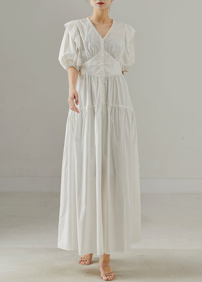 White V Neck Patchwork Cotton Party Dress Summer