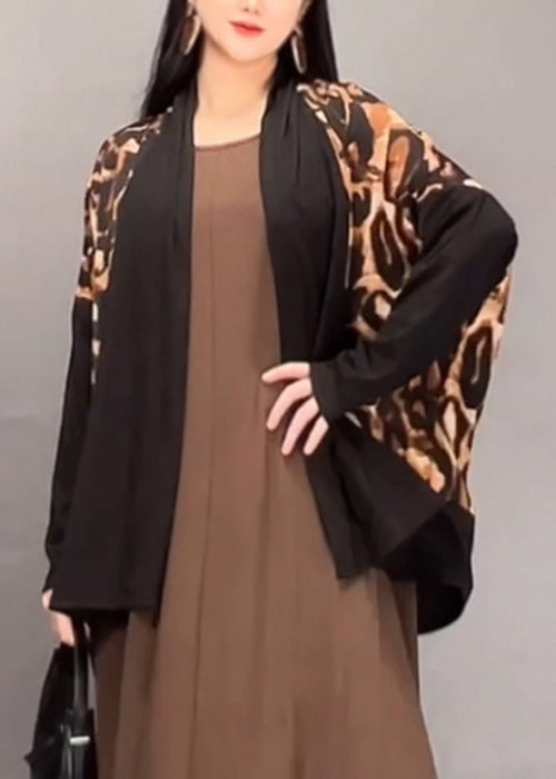 Leopard V Neck Patchwork Cotton Cardigan Fall