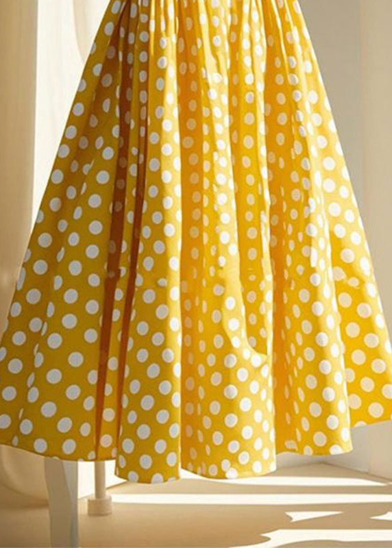 Yellow Wrinkled Dot Chiffon Maxi Skirts