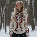 Women's Vintage Viking Tree Of Life Knit Jacquard Hooded Sweater artswardrobe