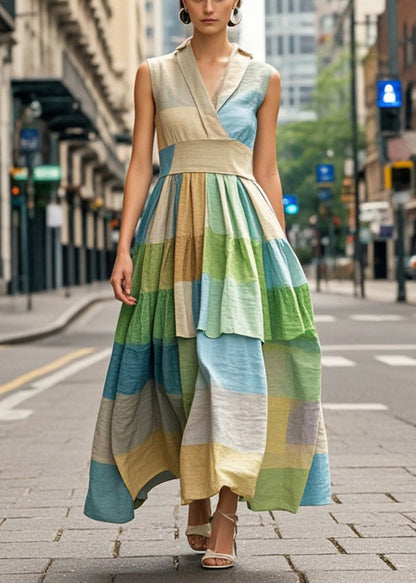 Cinched Plaid Cotton Vacation Dresses Sleeveless