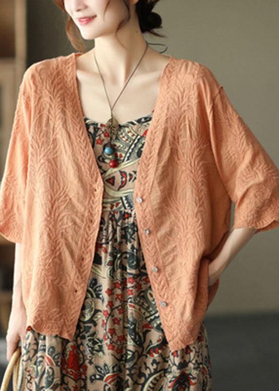 White Cotton V Neck Embroidered Half Sleeve Tops