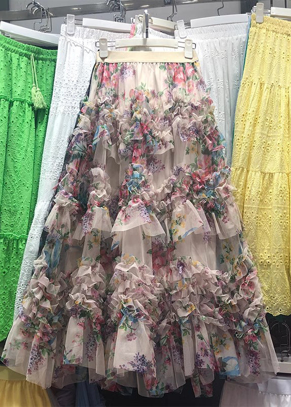 Art Black Print Elastic Waists Tulle a Line Skirt Spring