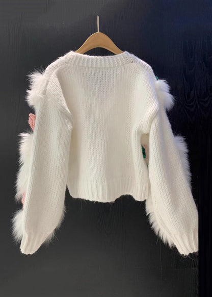 Pink V Neck Button Patchwork Knit Cardigan Winter