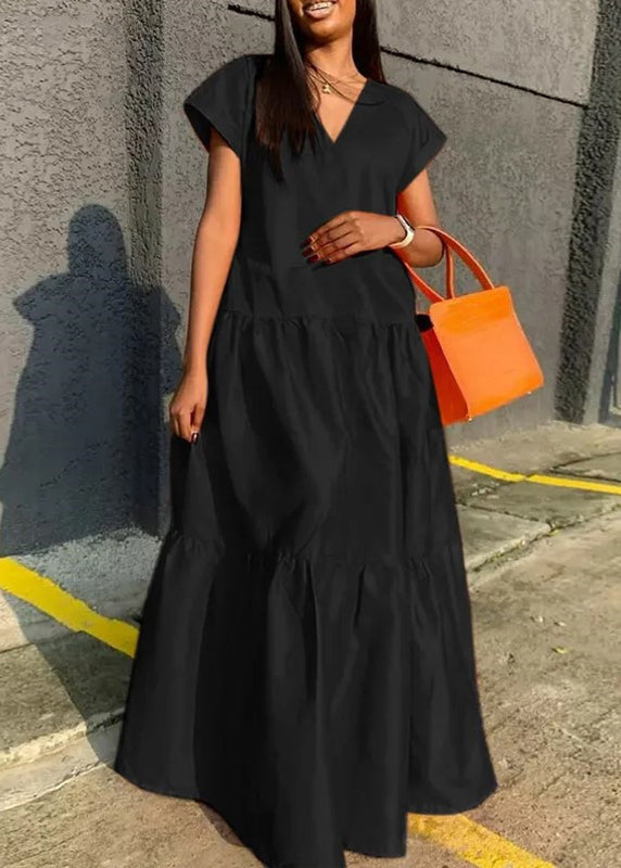 Orange V Neck Patchwork Long Dress Summer