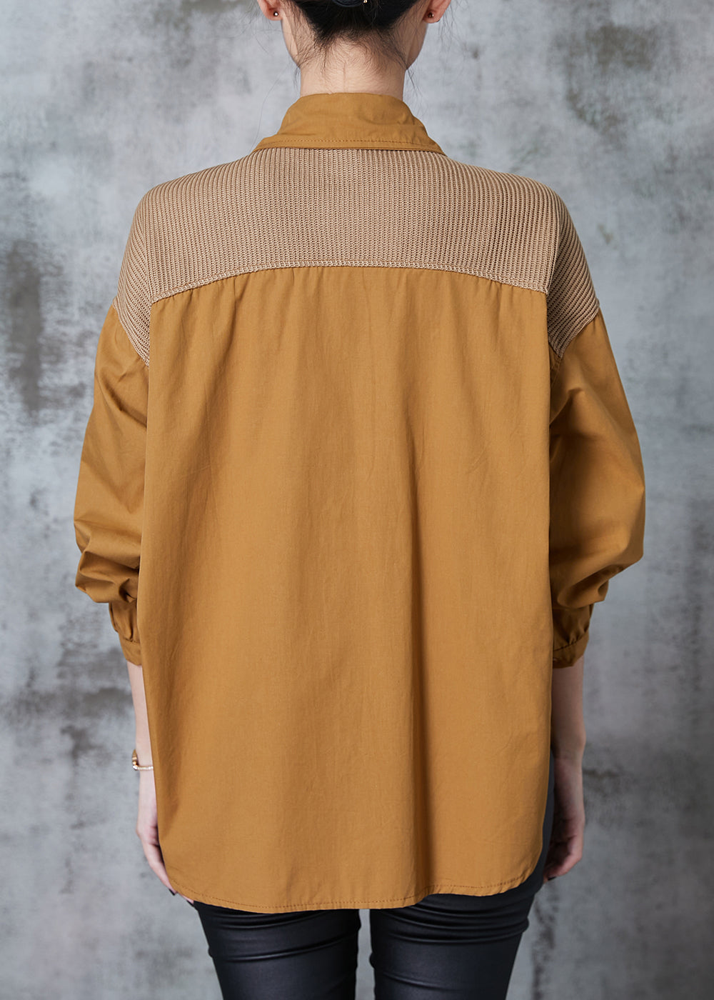 Caramel Oversized Patchwork Cotton Shirts Fall