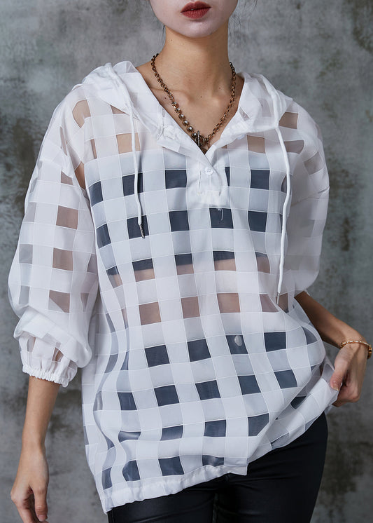Art White Hooded Hollow Out Tulle Upf 50+ Sweatshirts Top Summer