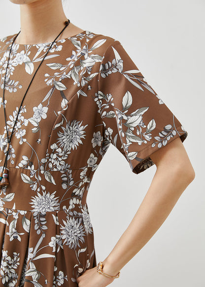 Brown Print Silm Fit Cotton Long Dresses Summer