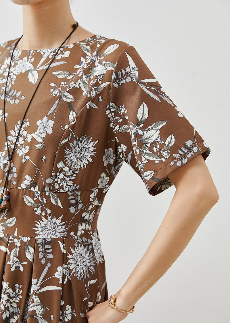 Brown Print Silm Fit Cotton Long Dresses Summer
