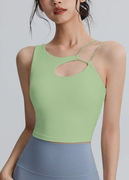 Modern White Hollow Out Backless Sports Bra Tank Top