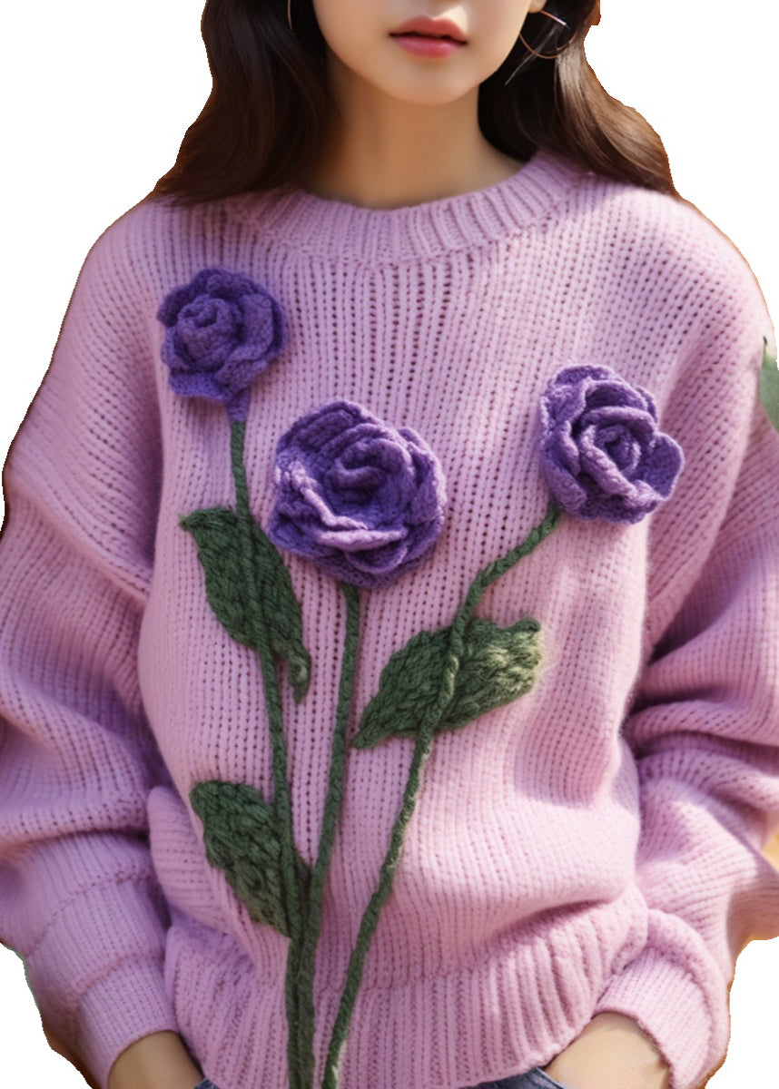 Purple Hollow Out Knit Sweaters Winter
