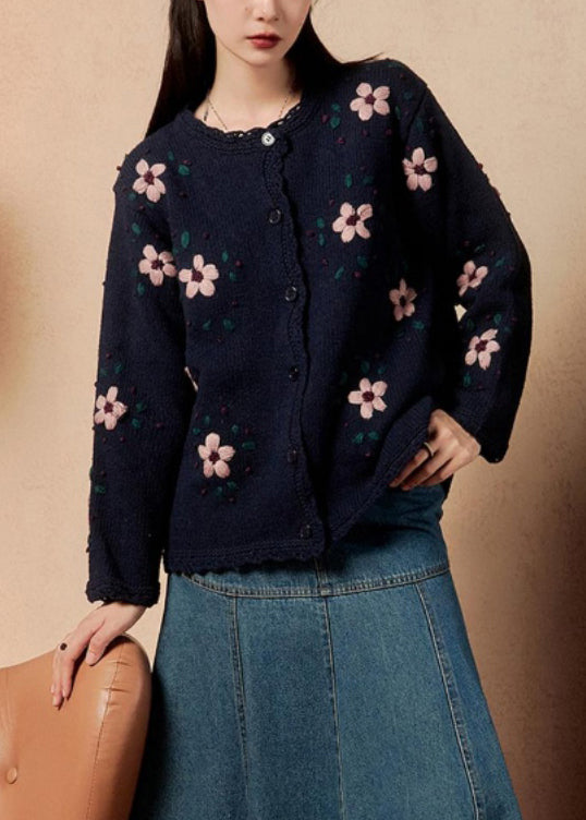 Loose Navy Button Cozy Knit Coats Winter