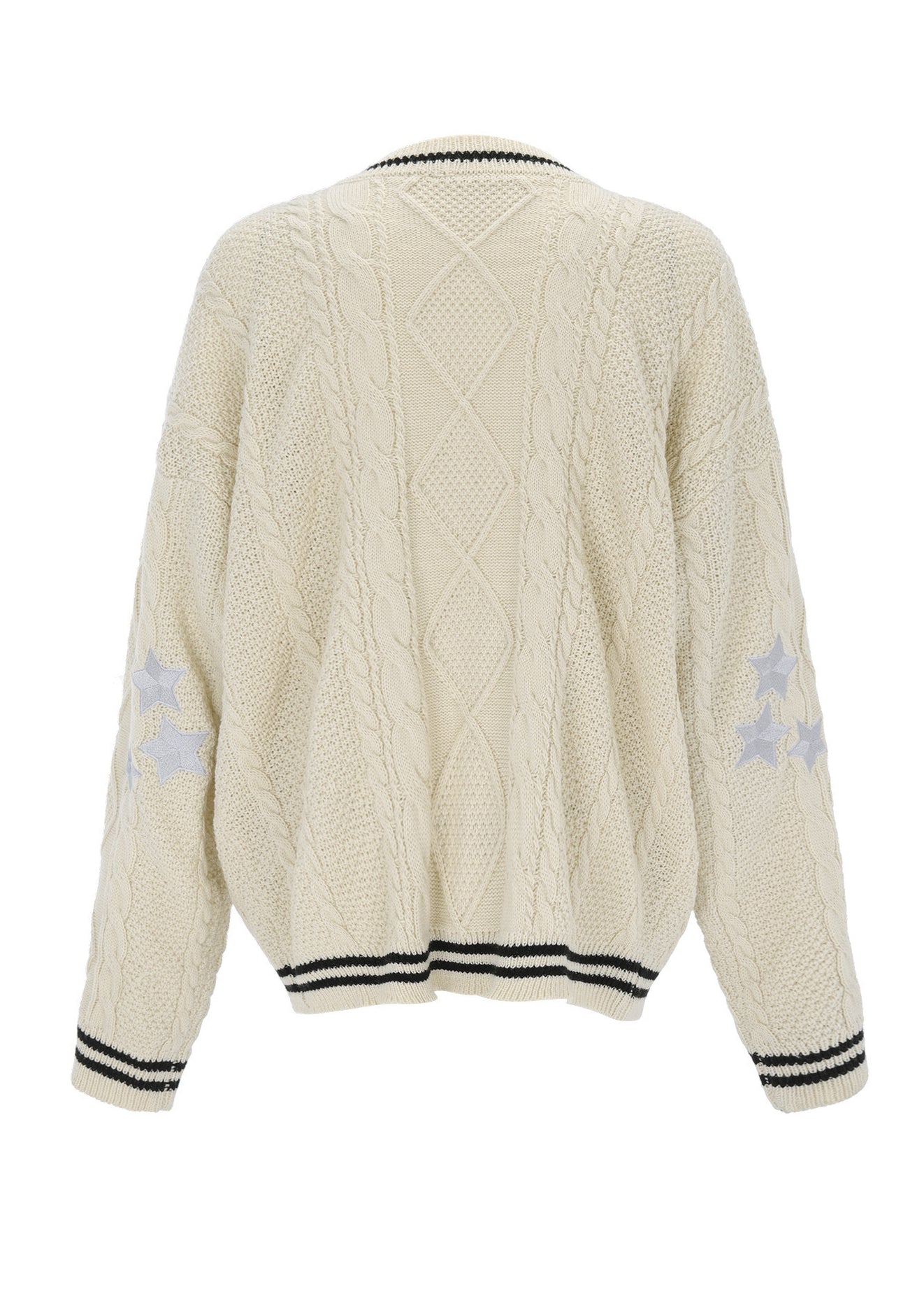 White V Neck Embroidered Knit Cardigan Fall
