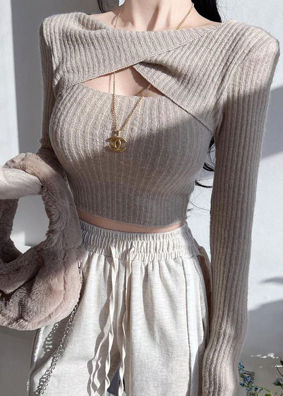 White Hollow Out Cotton Knit Short Sweater Summer