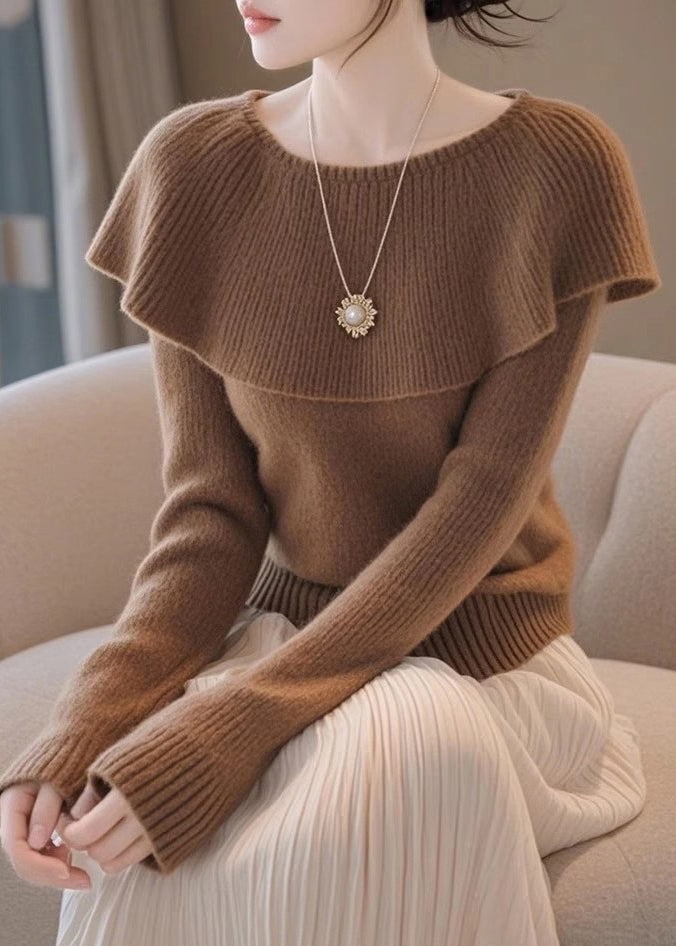 Stylish Coffee Original Design Knit Sweaters Spring