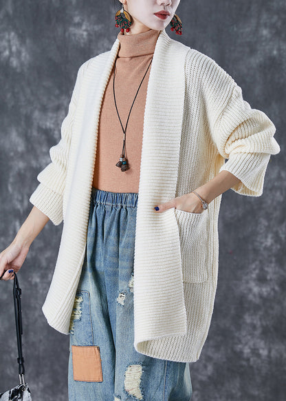 Beige Oversized Pockets Knit Cardigans Fall