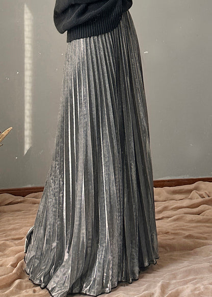 Silvery Elastic Waist a Line Skirt Spring