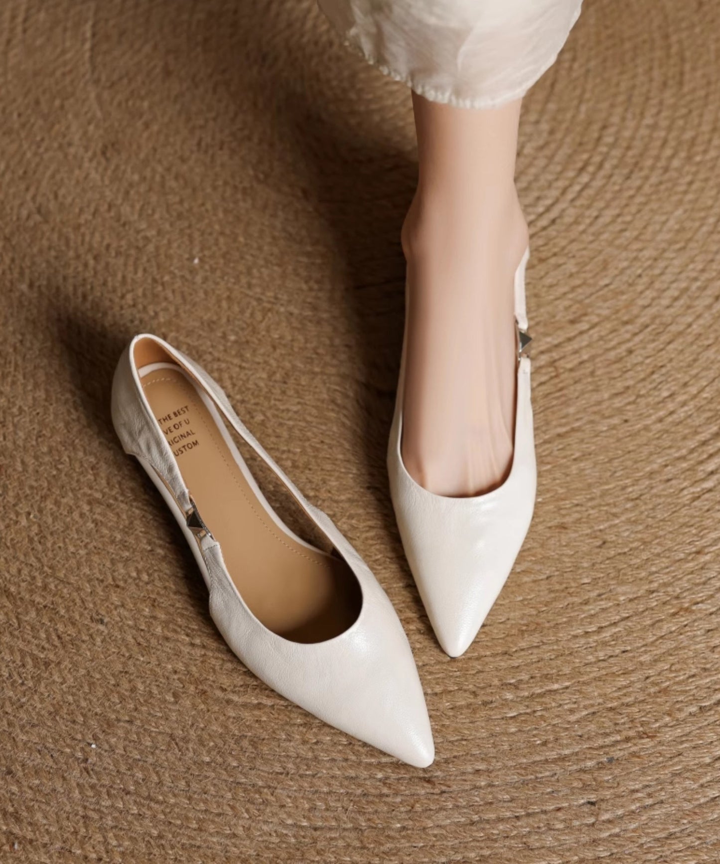 Splicing Flats Red Sheepskin Hollow Out Pointed Toe