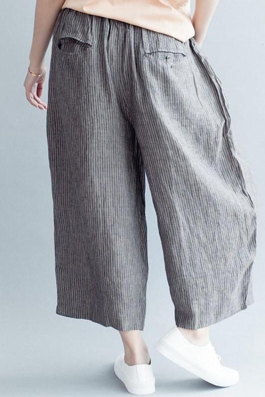 Striped Wide Led Cotton Linen Pants Trousers