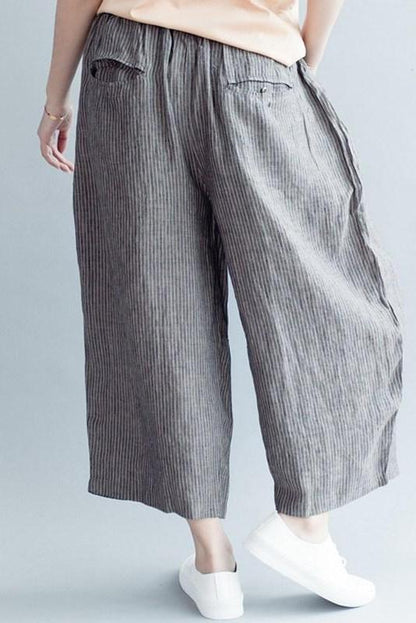 Striped Wide Led Cotton Linen Pants Trousers