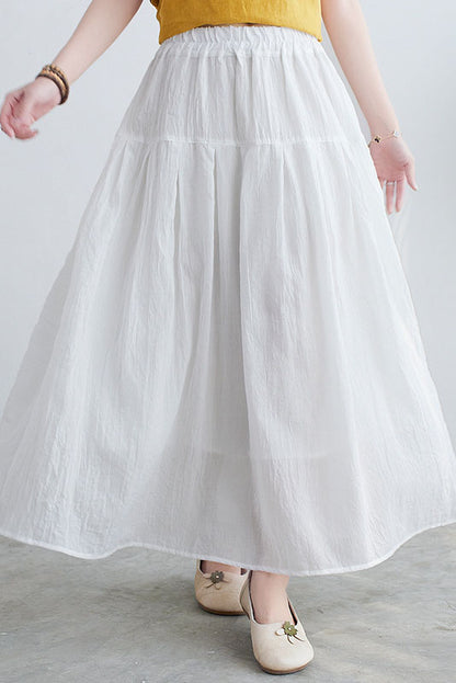 Cotton Linen Color Skirt Double Layer A-line Skirt