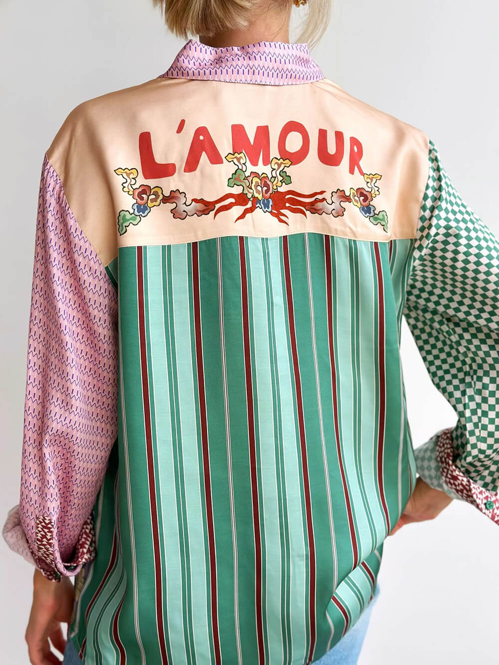 Personalized Graffiti Satin Print Long-sleeved Shirt