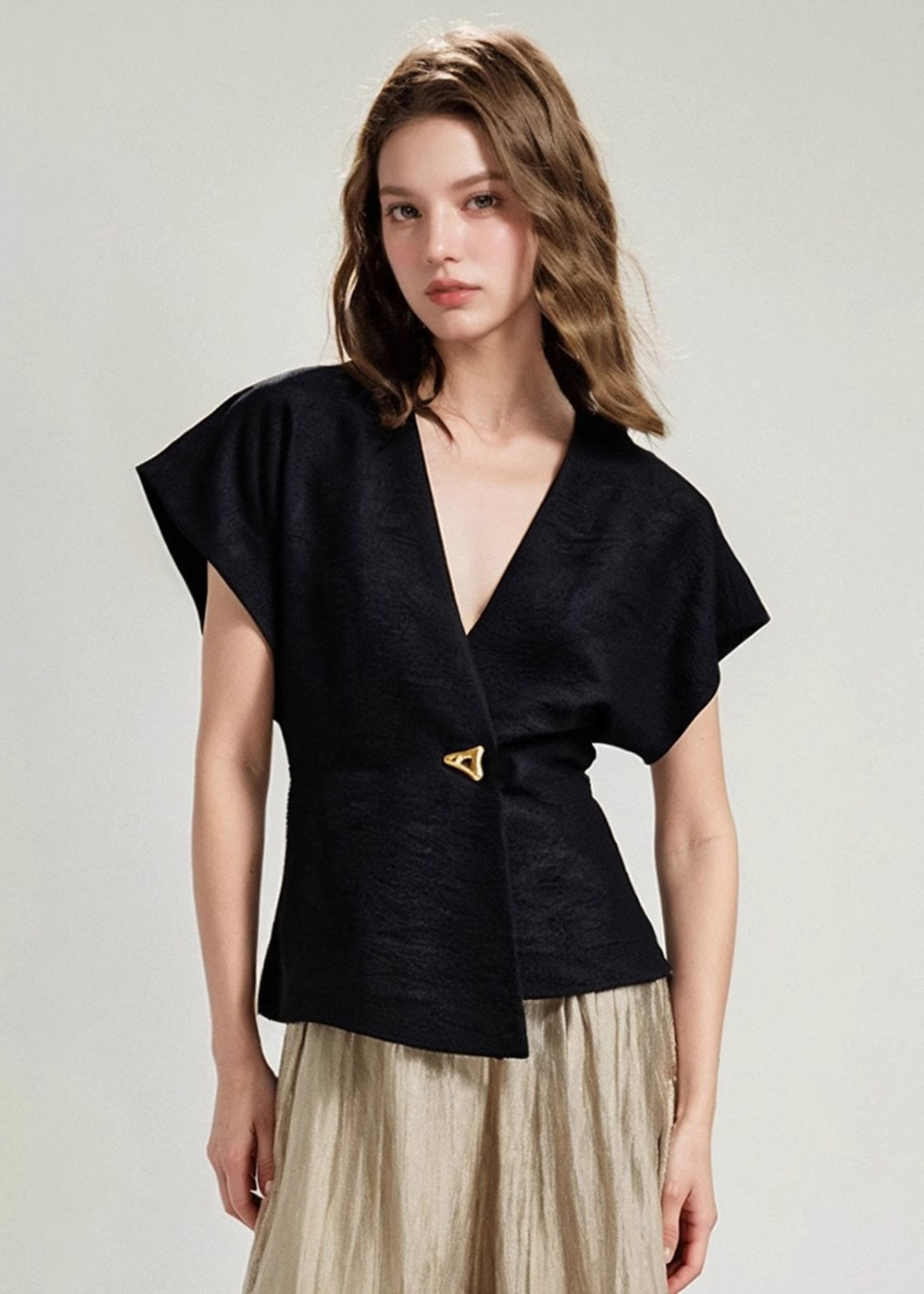 White V Neck Asymmetrical Cotton Top Summer