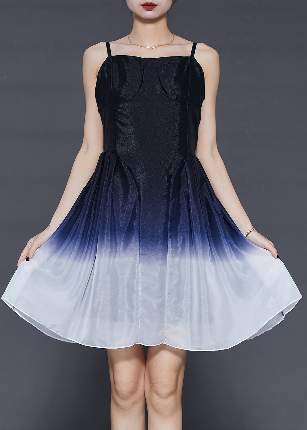 French Gradient Color Silm Fit Silk Dress Two Pieces Set Summer