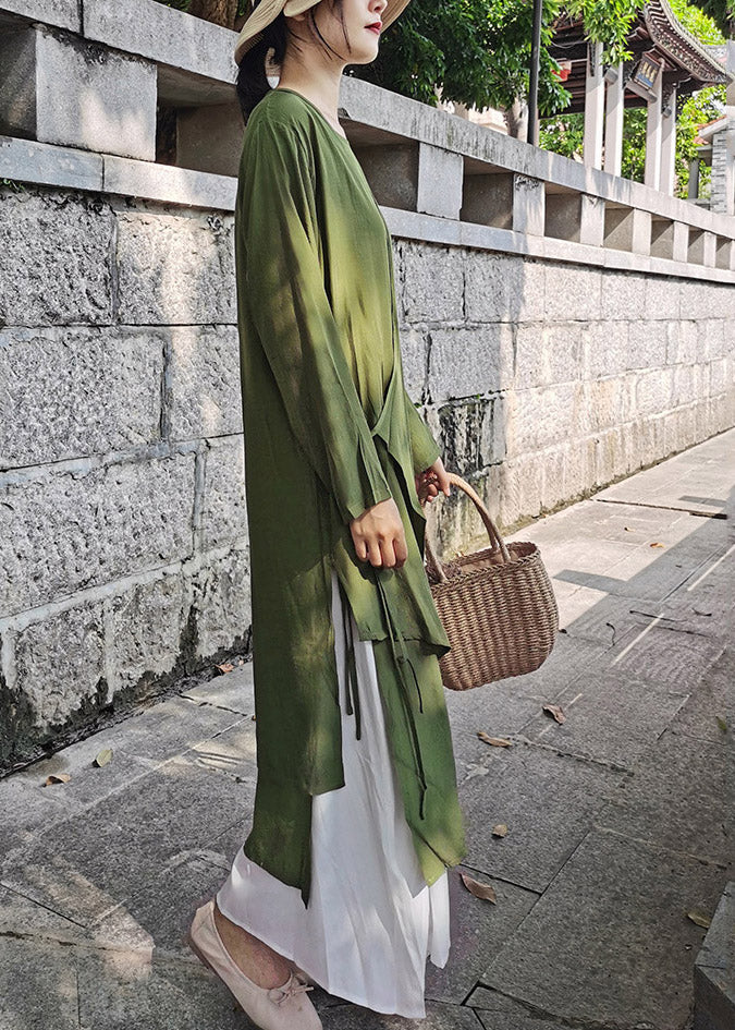 Modern Green Tie Waist Cotton Long Cardigans Summer