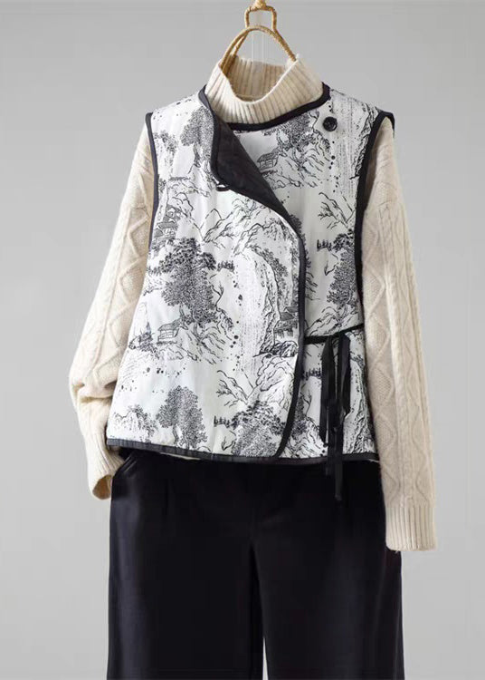 Retro Double-sided Lace Up Ink Painting Vest Spring