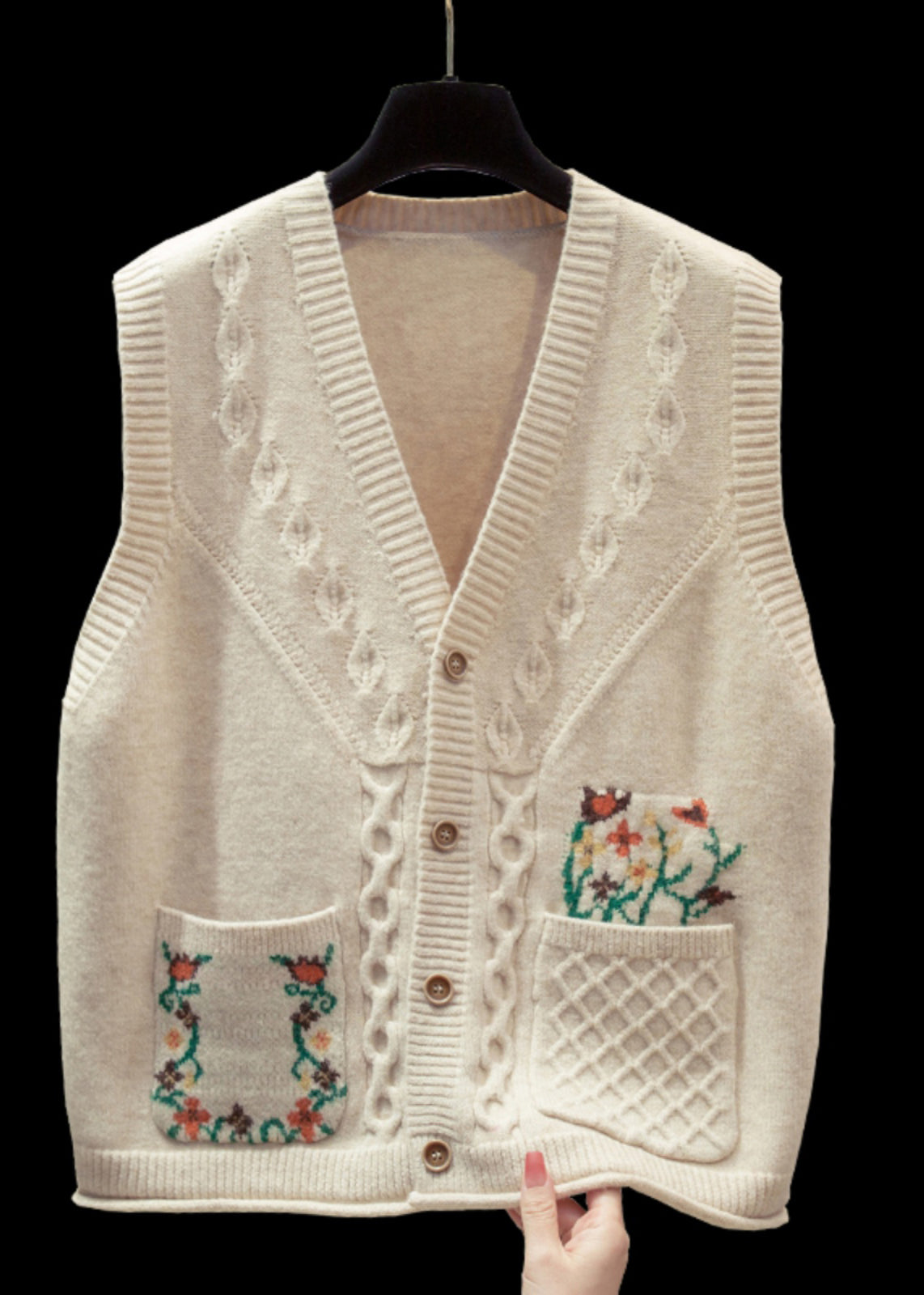 Natural Yellow V Neck Cotton Knitted Waistcoat Fall