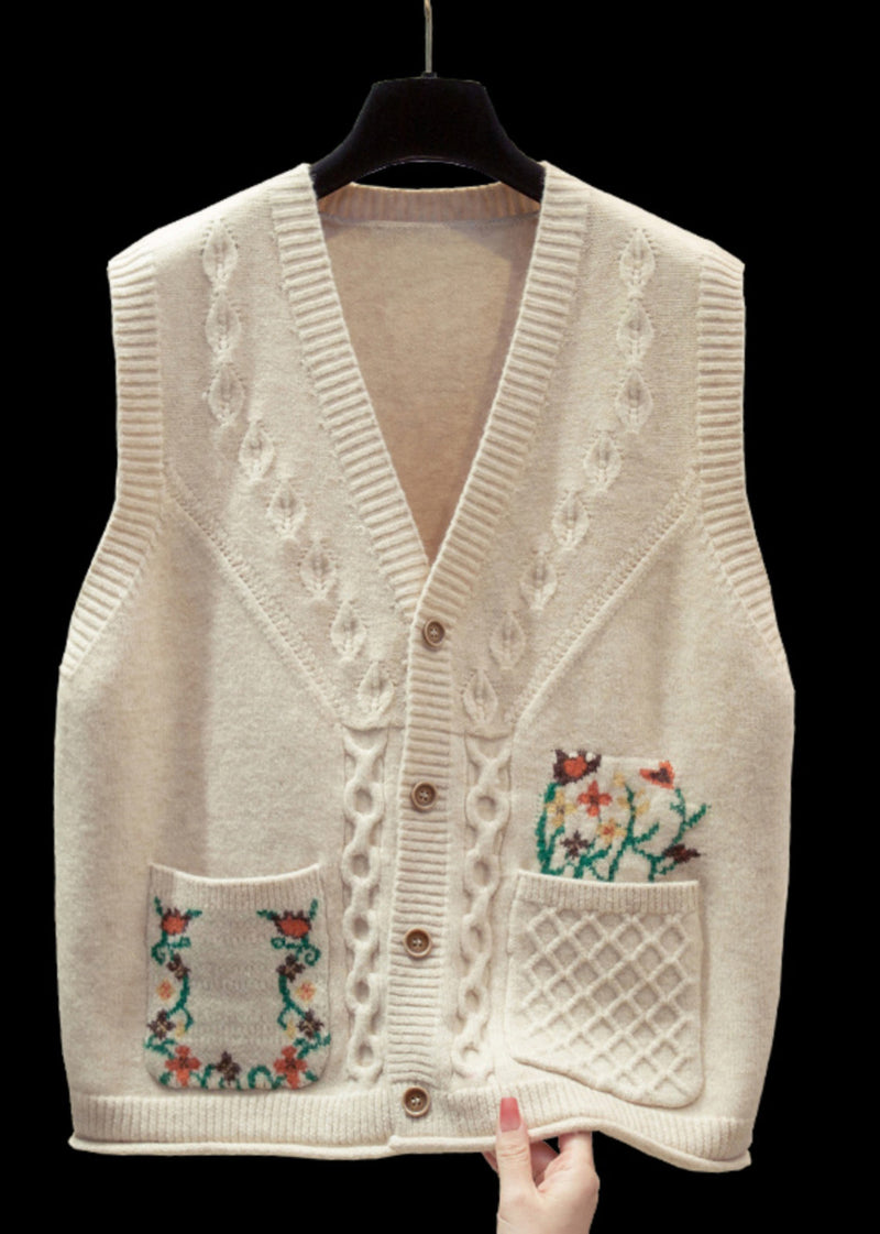 Natural Yellow V Neck Cotton Knitted Waistcoat Fall