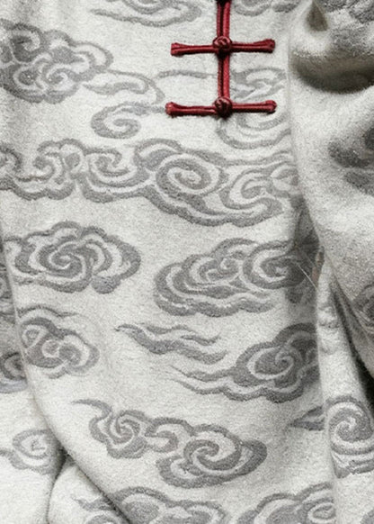 Grey Stand Collar Auspicious Clouds Knit Sweater Tops Winter