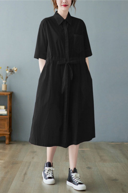 New Loose Lace-up Color Shirt Dress