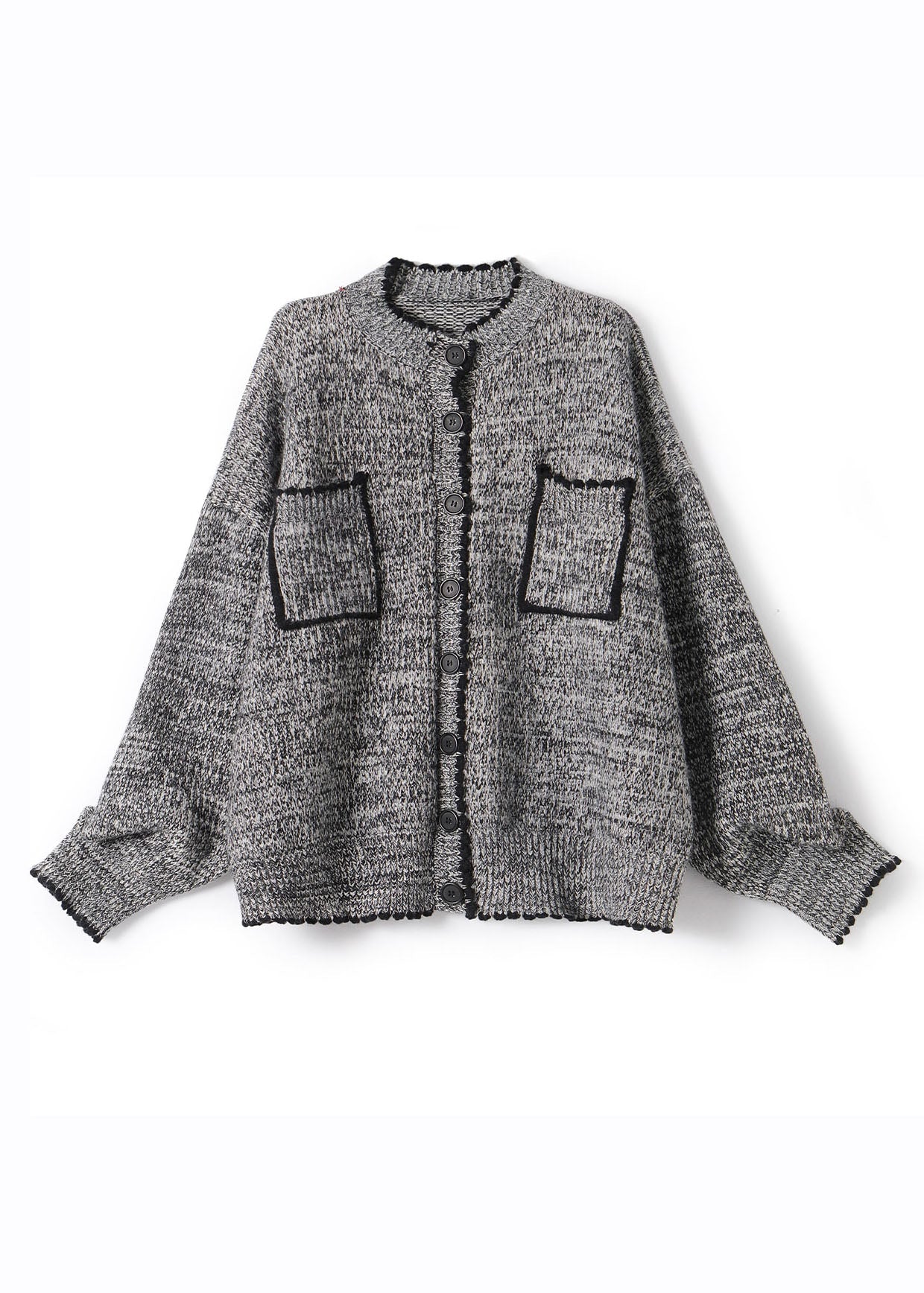 Grey O-neck Patchwork Button Cotton Knit Cardigans Fall