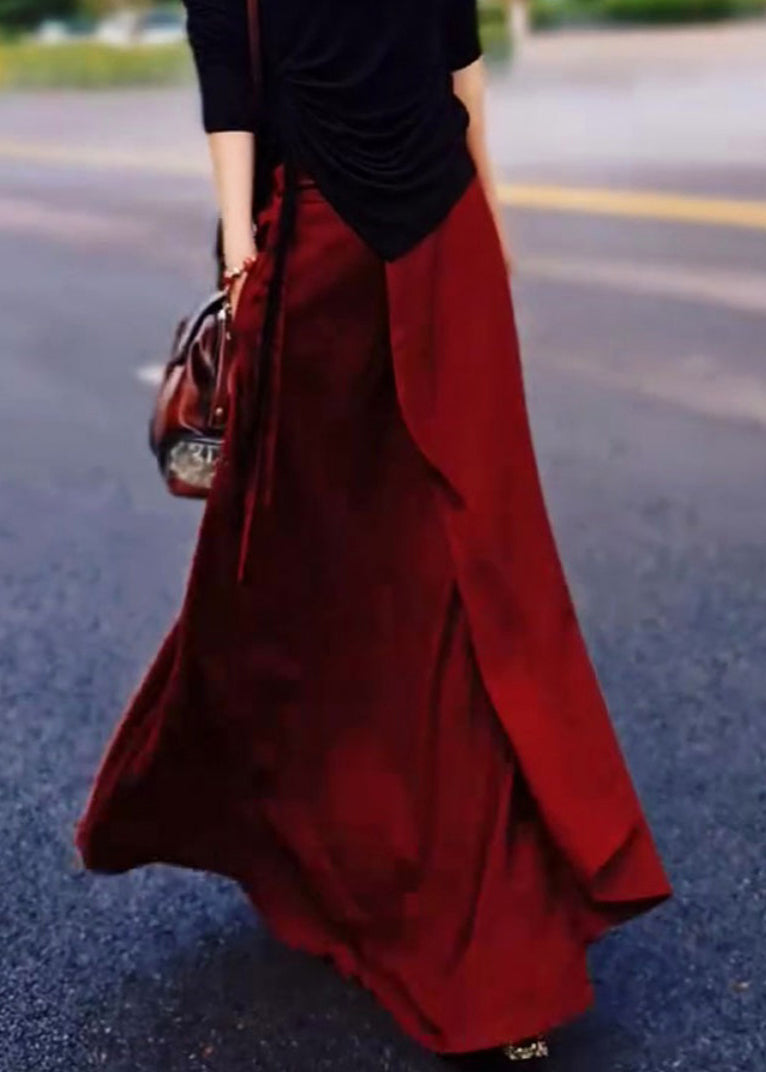New Red High Waist Silk Skirts Summer