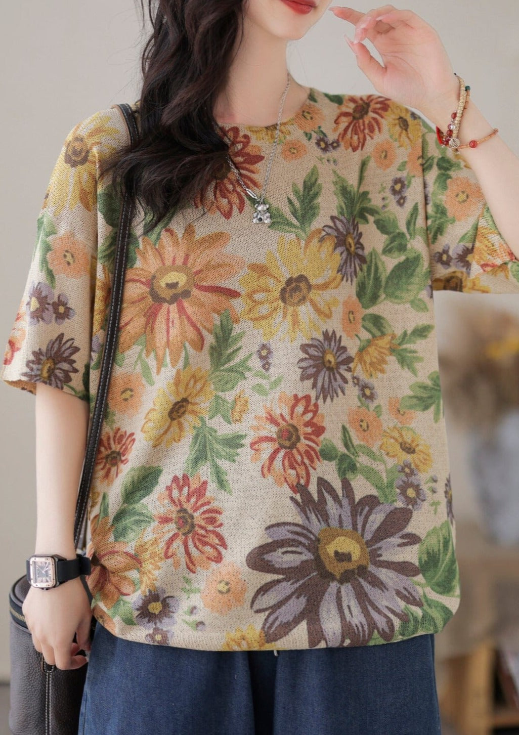 Stylish Print Cotton Knitted T-shirt